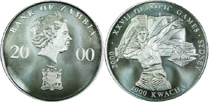 (2000) Монета Замбия 2000 год 1000 квача &quot;XXVII Летняя олимпиада Сидней 2000&quot;  Медь-Никель  PROOF