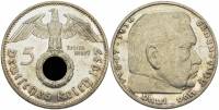 (1937d) Монета Германия 1937 год 5 марок "Пауль Гинденбург"  Свастика Серебро Ag 900  XF