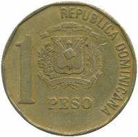 () Монета Доминикана 1991 год 1 песо ""  Медно-Алюминиево-Цинковый сплав (Cu-Al-Zn)  AU