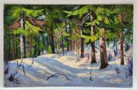 Картина Тулаев В. Н. 1979 г. Зимний лес Пейзаж масло картон 35х23 см