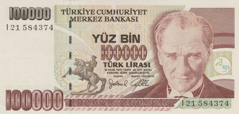 (1997) Банкнота Турция 1997 год 100 000 лир &quot;Мустафа Кемаль Ататюрк&quot;   UNC
