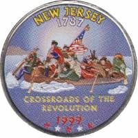 (003p) Монета США 1999 год 25 центов "Нью-Джерси"  Вариант №1 Медь-Никель  COLOR. Цветная