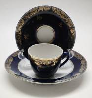 Кофейное трио ЛФЗ фарфор кобальт позолота СССР винтаж