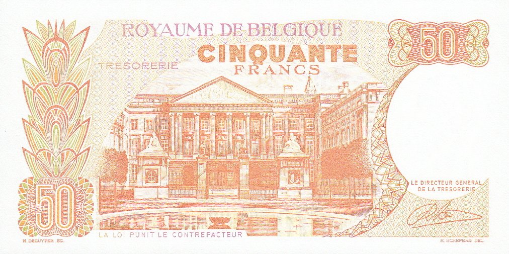 (1966) Банкнота Бельгия 1966 год 50 франков &quot;Бодуэн и Фабиола Свадьба&quot;   UNC