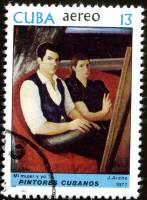 (1977-050) Марка Куба "Автопортрет с женой"    Картины Хорхе Арче III Θ