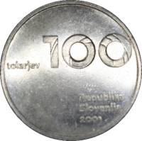 2001 Монета Словения 100 толаров Независимость и национальная валюта 10 лет  Медь-Никель  UNC