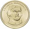 03d Монета США 2007 год 1 доллар Томас Джефферсон 2007 год Латунь  UNC