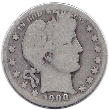 (1900s) Монета США 1900 год 50 центов   Голова Свободы, Барбер, Белоговый Орлан Серебро Ag 900  F