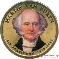08p Монета США 2008 год 1 доллар Мартин Ван Бюрен  Вариант №1 Латунь  COLOR. Цветная