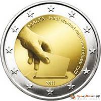(002) Монета Мальта 2011 год 2 евро "Первые выборы в Совет Мальты"  Биметалл  UNC
