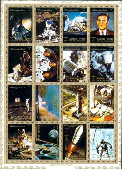 (№1973-2637) Лист марок Эмират Аджман (ОАЭ) 1973 год &quot;Космических успехов США&quot;, Гашеный