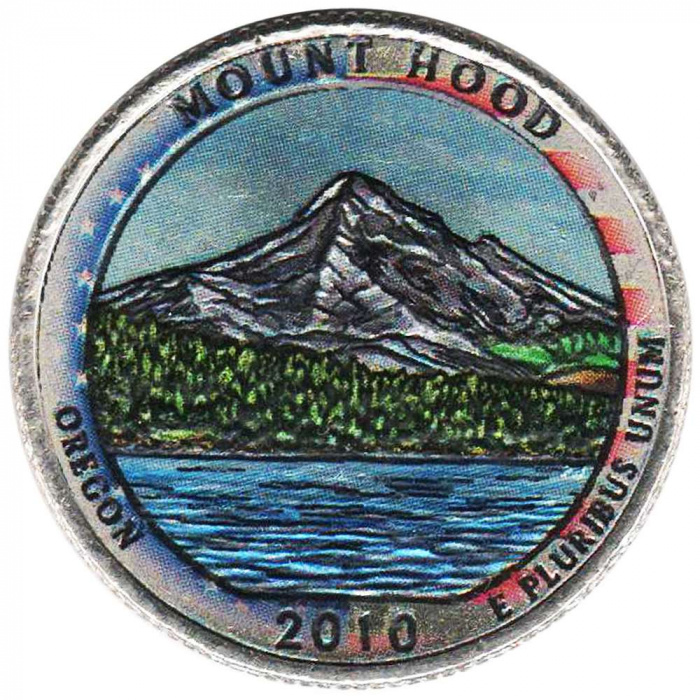 (005p) Монета США 2010 год 25 центов &quot;Маунт-Худ&quot;  Вариант №2 Медь-Никель  COLOR. Цветная