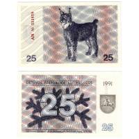 (1991) Банкнота Литва 1991 год 25 талонов "Рысь" С текстом  UNC
