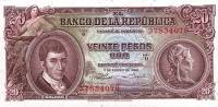 (№1960P-401b) Банкнота Колумбия 1960 год "20 Pesos Oro"