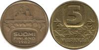 1982 Монета Финляндия 1982 год 5 марок Ледокол Урхо Латунь  XF