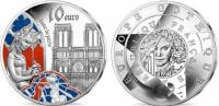 (2020) Монета Франция 2020 год 10 евро "Собор Парижской Богоматери"  Серебро Ag 900  PROOF