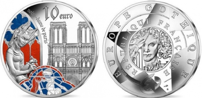 (2020) Монета Франция 2020 год 10 евро &quot;Собор Парижской Богоматери&quot;  Серебро Ag 900  PROOF