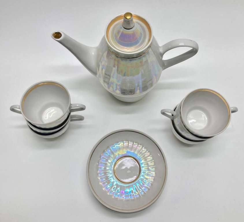Кофейный сервиз, перламутр, Минск, СССР, 6 персон, 13 предметов
