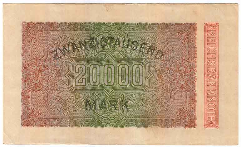 1923 Банкнота Германия 1923 год 20 000 марок Вод знак Скрепки 2-й выпуск  XF