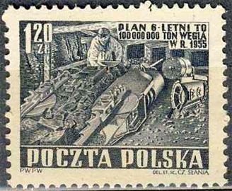 (1951-037) Марка Польша &quot;Добыча угля (Сланцево-синяя)&quot; , III Θ