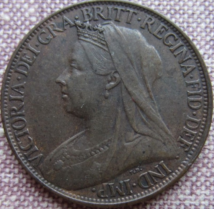 (1899) Монета Великобритания 1899 год 1 фартинг &quot;Королева Виктория&quot;  Бронза  VF