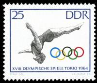 (1964-034) Марка Германия (ГДР) "Прыжки в воду"    Летние ОИ 1964, Токио II Θ