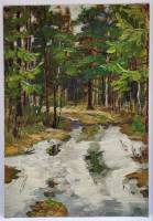 Картина Тулаев В. Н. 1971 г. Хозяйничает апрель! Лесной пейзаж масло картон 35х24 см