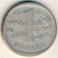 1965 Монета Финляндия 1965 год 1 марка  Серебро Ag 350  XF