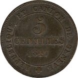 (№1847km133(geneva)) Монета Швейцария 1847 год 5 Rappen