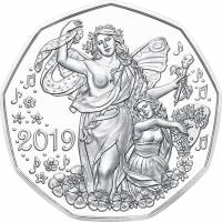 (036, Ag) Монета Австрия 2019 год 5 евро "Новый год"  Серебро Ag 800  UNC