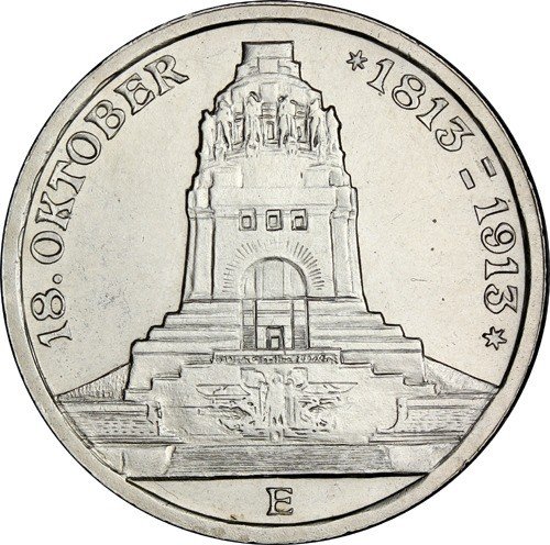 (,) Монета Германия (Саксония) 1913 год 3 марки &quot;Фридрих Август&quot;  Серебро Ag 900  UNC