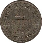 (№1839km127(geneva)) Монета Швейцария 1839 год 4 Centimes