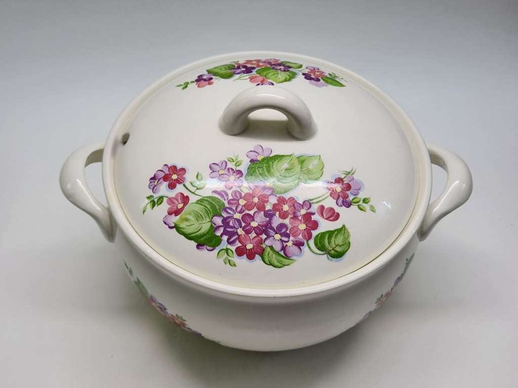 Супница ЗИК Конаково белая круглая рисунок - букет цветов