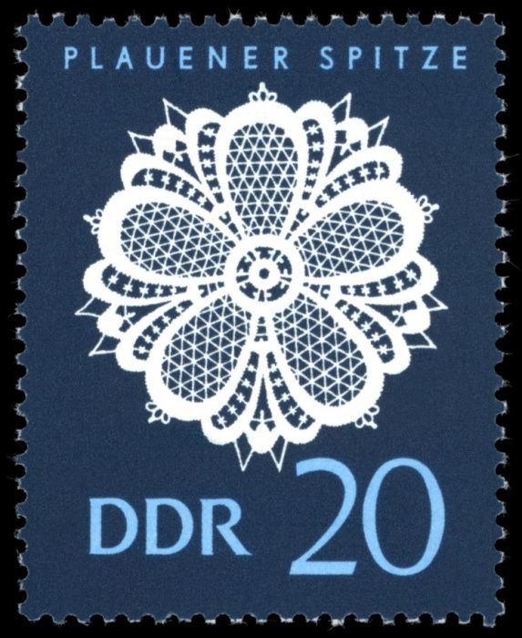 (1966-034) Марка Германия (ГДР) &quot;Цветок&quot;  синяя  Кружево II Θ