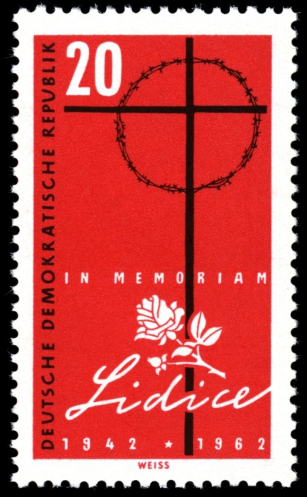 (1962-023) Марка Германия (ГДР) &quot;Крест&quot;  красная  Лидице II Θ