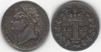 1827 Монета Монди Великобритания 1827 год 1 пенни Георг IV  Серебро Ag 925  UNC