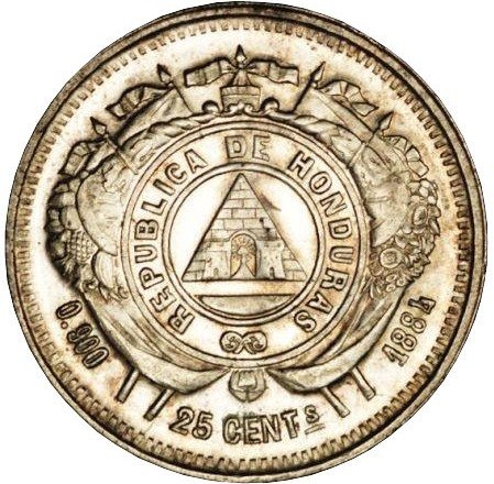 (№1883km50) Монета Гондурас 1883 год 25 Centavos