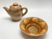 Салатник сухарница + заварочный чайник, обливная керамика