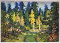 Картина Тулаев В. Н. 1976 г. Летом в лесу. Пейзаж масло картон 35х25 см