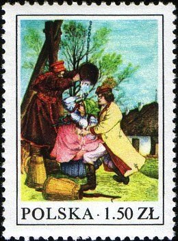 (1977-029) Марка Польша "Обливание женщин"    Народные обычаи III &Theta;