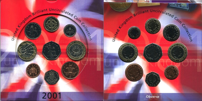 (2001, 9 монет) Набор монет Великобритания 2001 год &quot;Годовой набор&quot;   Буклет