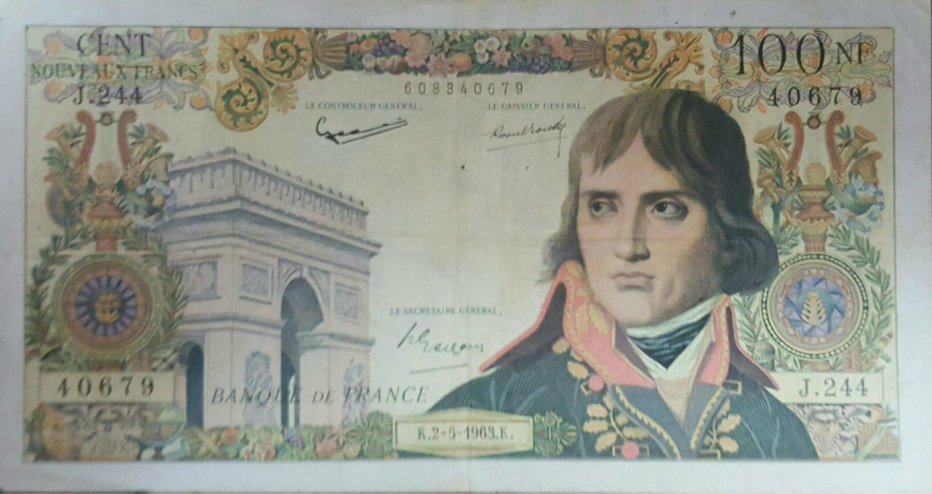 (№1963P-144a.4) Банкнота Франция 1963 год &quot;100 Nouveaux Francs&quot;