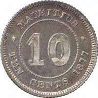 (№1877km10.1) Монета Маврикий 1877 год 10 Cents