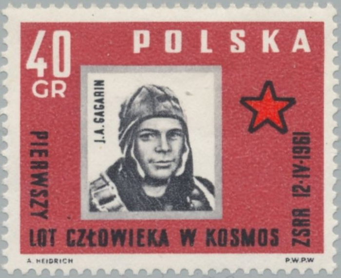 (1961-009) Марка Польша &quot;Ю. Гагарин&quot;   Космический полет Ю. Гагарина I Θ