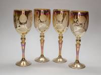 Бокалы фужеры 4 шт хрусталь золотой перламутр алмазная огранка