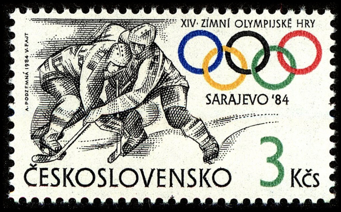 (1984-005) Марка Чехословакия &quot;Хоккей&quot;    Зимние ОИ 1984, Сараево III Θ