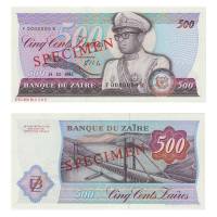 Образец Банкнота Заир 1985 год 500 заиров Мобуту Сесе Секо   UNC
