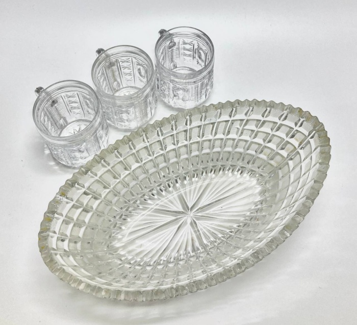 Салатник ладья + 3 кружки, хрусталь, СССР