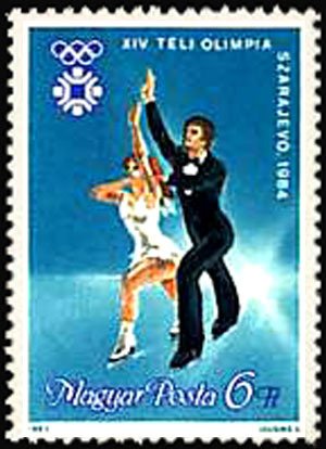 (1983-066) Марка Венгрия "Фигуристы Элемент 7"    Зимние ОИ 1984, Сараево II &Theta;