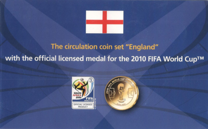 (2008, 7 монет + медаль) Набор монет Великобритания 2008 год &quot;ЧМ по футболу ЮАР 2010&quot;  Буклет